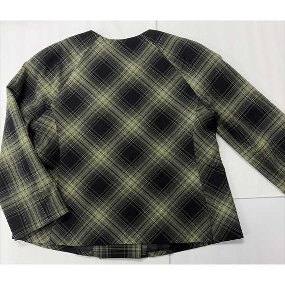 Signature by Larry Levine Jacket Women's Size 8 Olive & Black Plaid - Picture 7 of 8